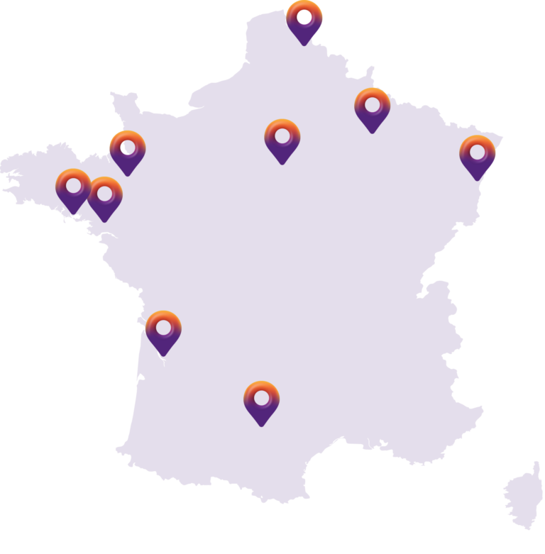 Carte de France avec les localisations des campus du Groupe Fitec
